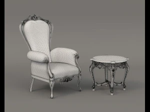 Classic Coffee Table and Armchairs 19 3D Model