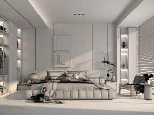 Modern Bedroom Interior Scene 33 3D Model