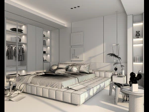 Modern Bedroom Interior Scene 33 3D Model