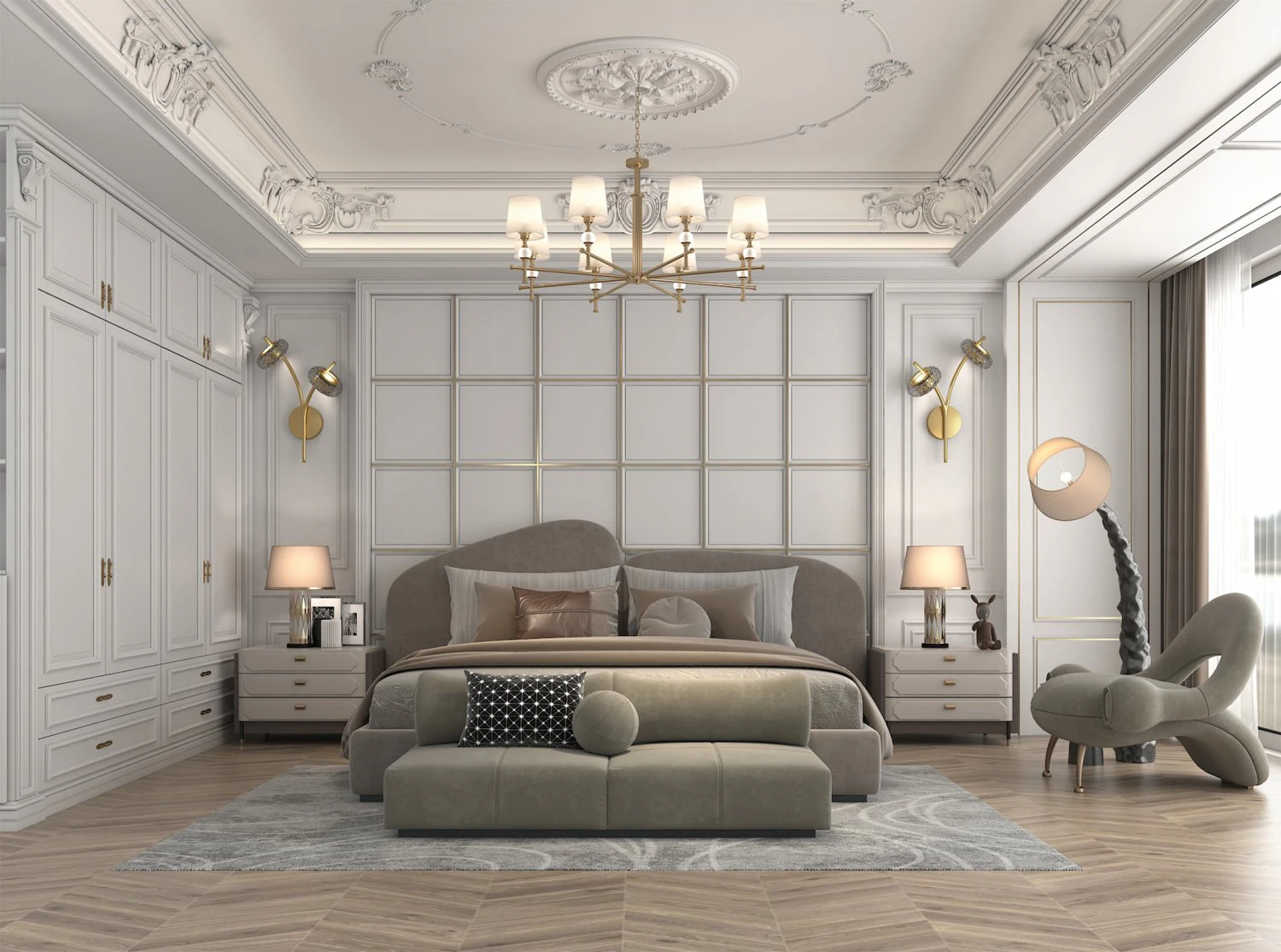 Classic Bedroom Interior Scene 3D Model .c4d .max .obj .3ds .fbx .stl .blend