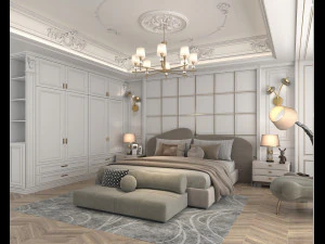 Classic Bedroom Interior Scene 3D Model
