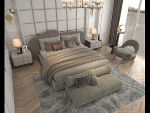 Classic Bedroom Interior Scene 3D Model