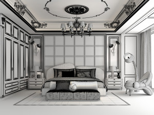 Classic Bedroom Interior Scene Modello 3D