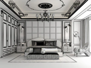 Classic Bedroom Interior Scene 3D Model