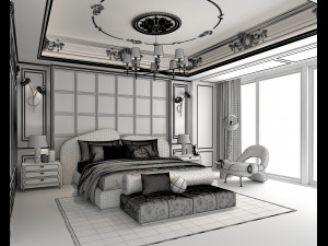 Classic Bedroom Interior Scene Modello 3D