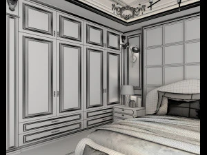 Classic Bedroom Interior Scene 3D Model