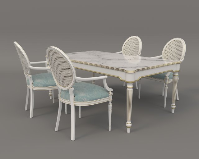 Restaurant Dining Table and Chairs 6 3D 모델 .c4d .max .obj .3ds .fbx .stl .blend 