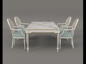Restaurant Dining Table and Chairs 6 3D Model