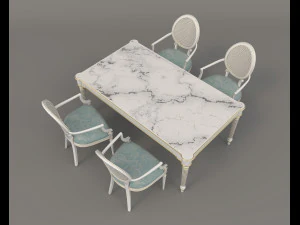 Restaurant Dining Table and Chairs 6 3D Model