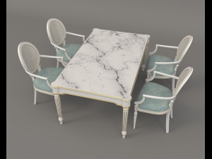 Restaurant Dining Table and Chairs 6 3D 모델