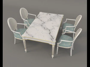 Restaurant Dining Table and Chairs 6 3D Model