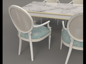 Restaurant Dining Table and Chairs 6 3D 모델