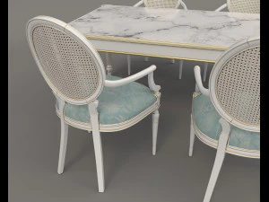 Restaurant Dining Table and Chairs 6 3D Model