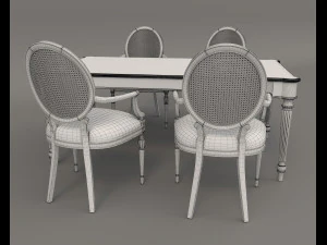 Restaurant Dining Table and Chairs 6 3D Model