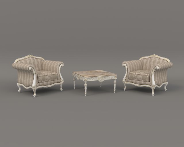 European Style Coffee Table and Armchairs 4 3D 모델 .c4d .max .obj .3ds .fbx .stl .blend 