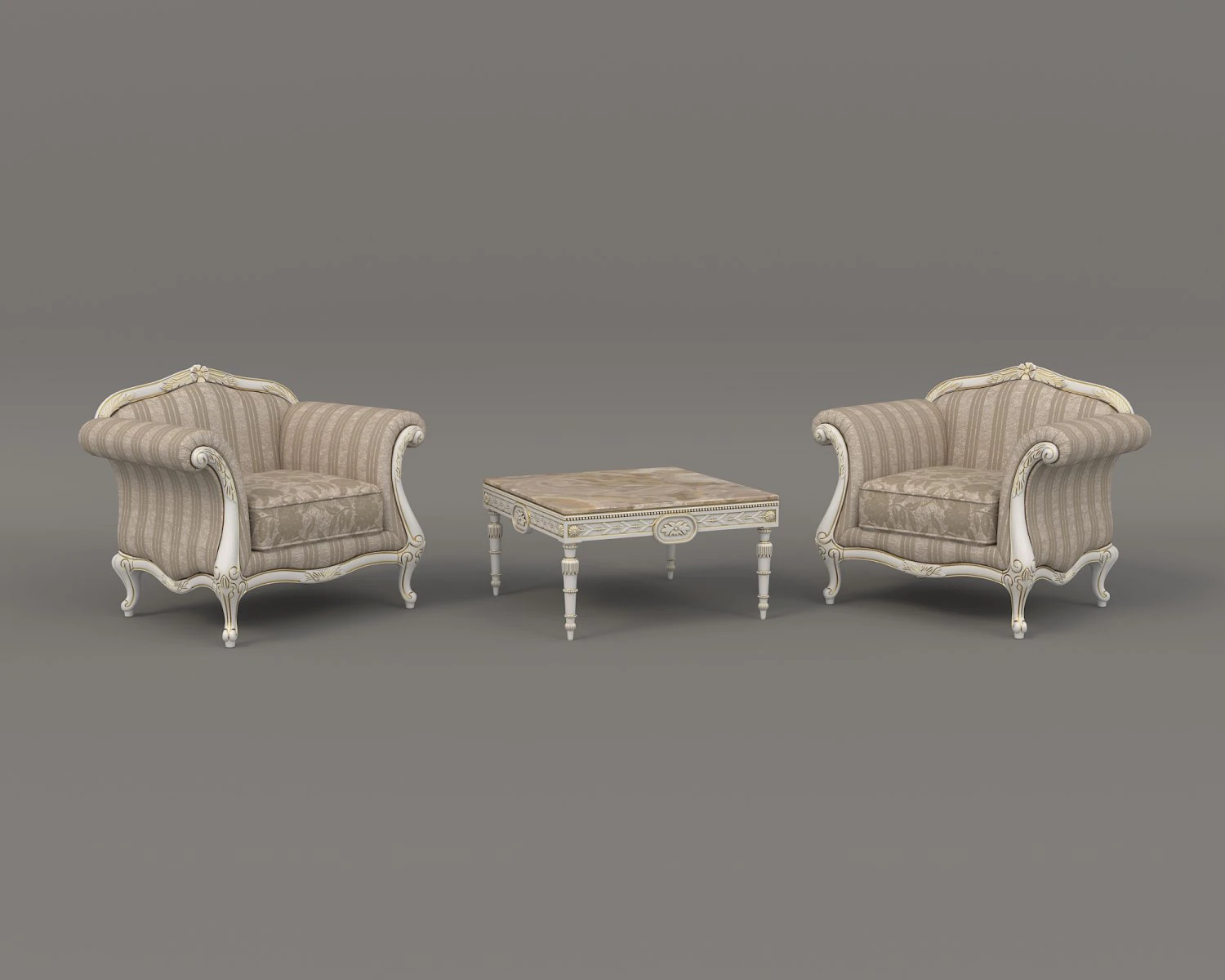 European Style Coffee Table and Armchairs 4 3D Model .c4d .max .obj .3ds .fbx .stl .blend