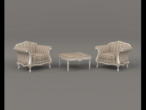 European Style Coffee Table and Armchairs 4 3D Model