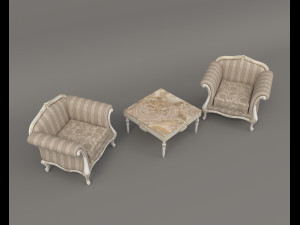 European Style Coffee Table and Armchairs 4 3D 모델