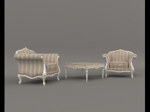 European Style Coffee Table and Armchairs 4 3D 모델