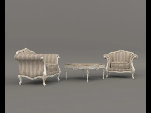 European Style Coffee Table and Armchairs 4 3D Model