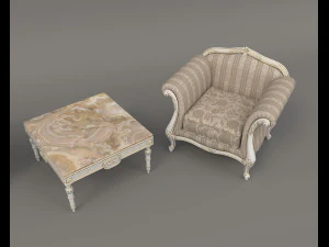 European Style Coffee Table and Armchairs 4 3D Model