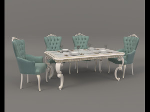 European Style Dining Table and Chairs 22 3D 모델