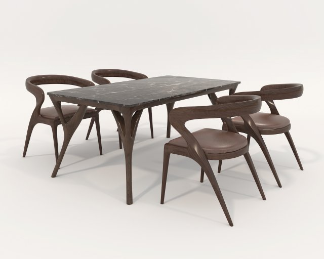 Restaurant Dining Table and Chairs 7 3D 模型 .c4d .max .obj .3ds .fbx .stl .blend 