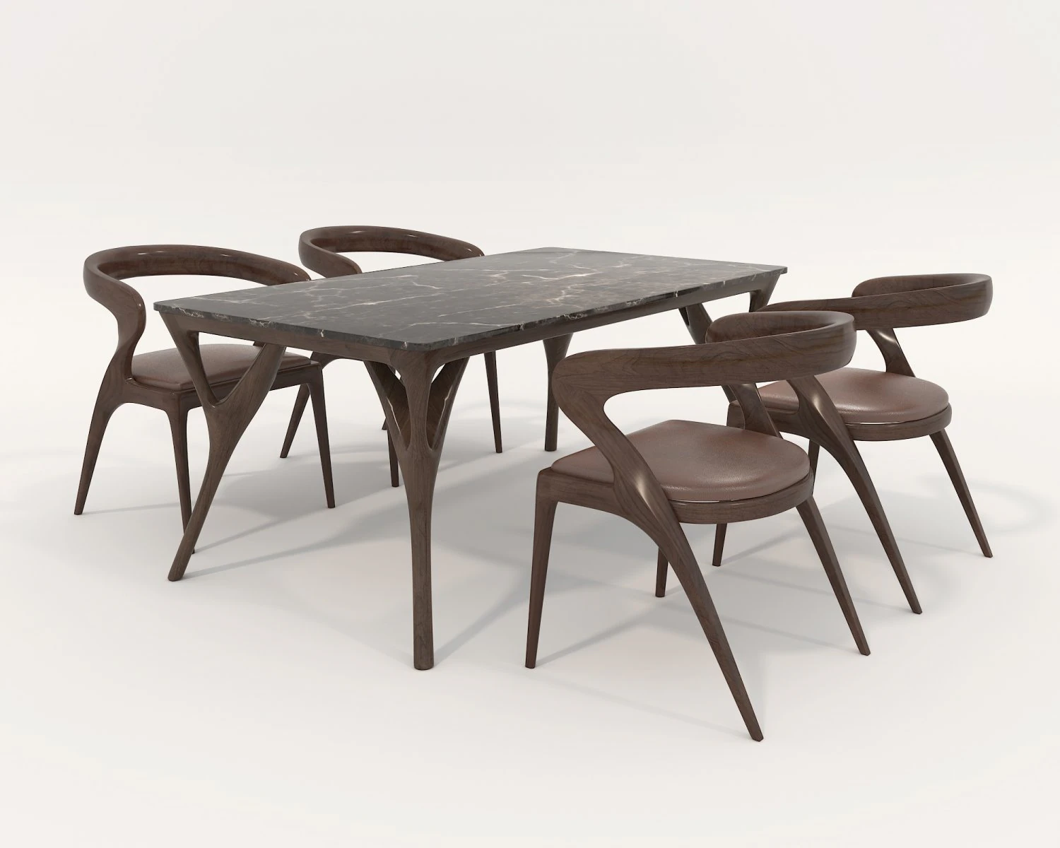Restaurant Dining Table and Chairs 7 3D Model .c4d .max .obj .3ds .fbx .stl .blend