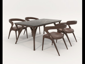 Restaurant Dining Table and Chairs 7 3D Model