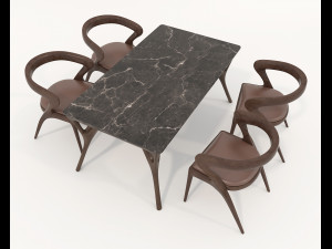 Restaurant Dining Table and Chairs 7 3D 模型