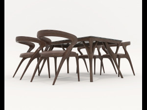 Restaurant Dining Table and Chairs 7 3D 模型