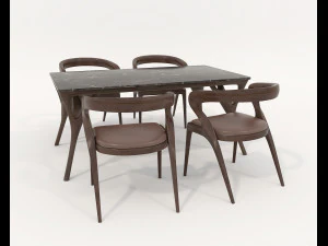 Restaurant Dining Table and Chairs 7 3D Model