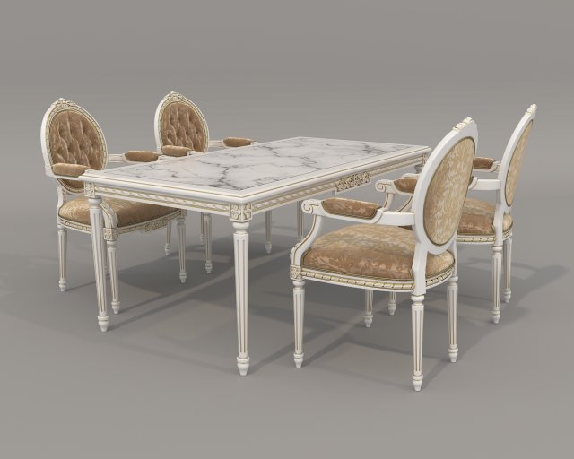 European Style Dining Table and Chairs 23 Model 3D .c4d .max .obj .3ds .fbx .stl .blend 