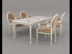 European Style Dining Table and Chairs 23 3D Model