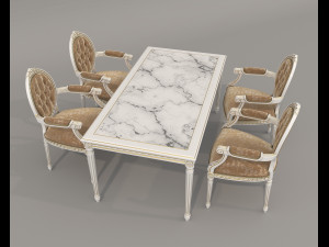 European Style Dining Table and Chairs 23 Model 3D