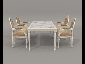 European Style Dining Table and Chairs 23 Model 3D