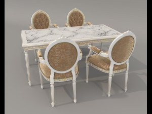 European Style Dining Table and Chairs 23 Model 3D