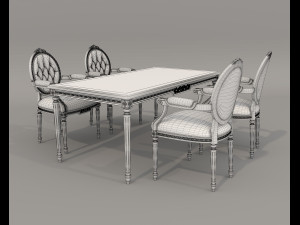 European Style Dining Table and Chairs 23 Model 3D
