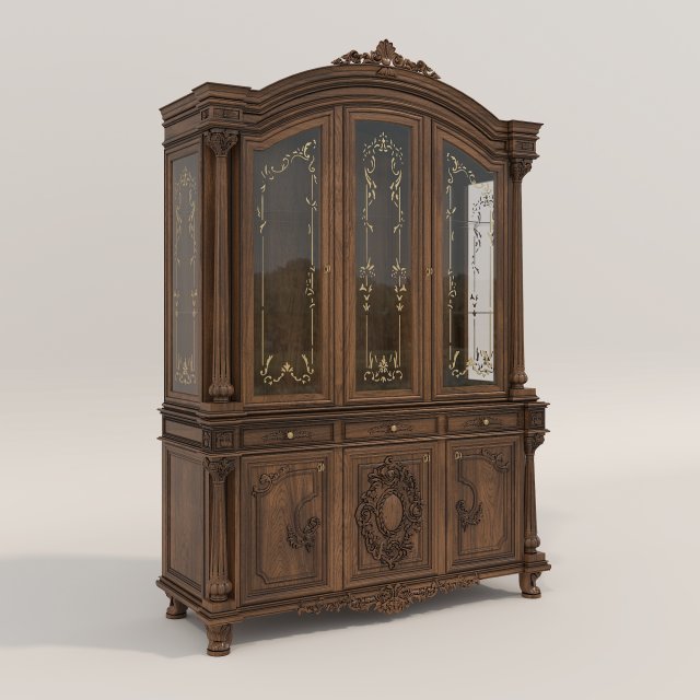 Display Cabinet Classic Style 3D Model .c4d .max .obj .3ds .fbx .stl .blend 