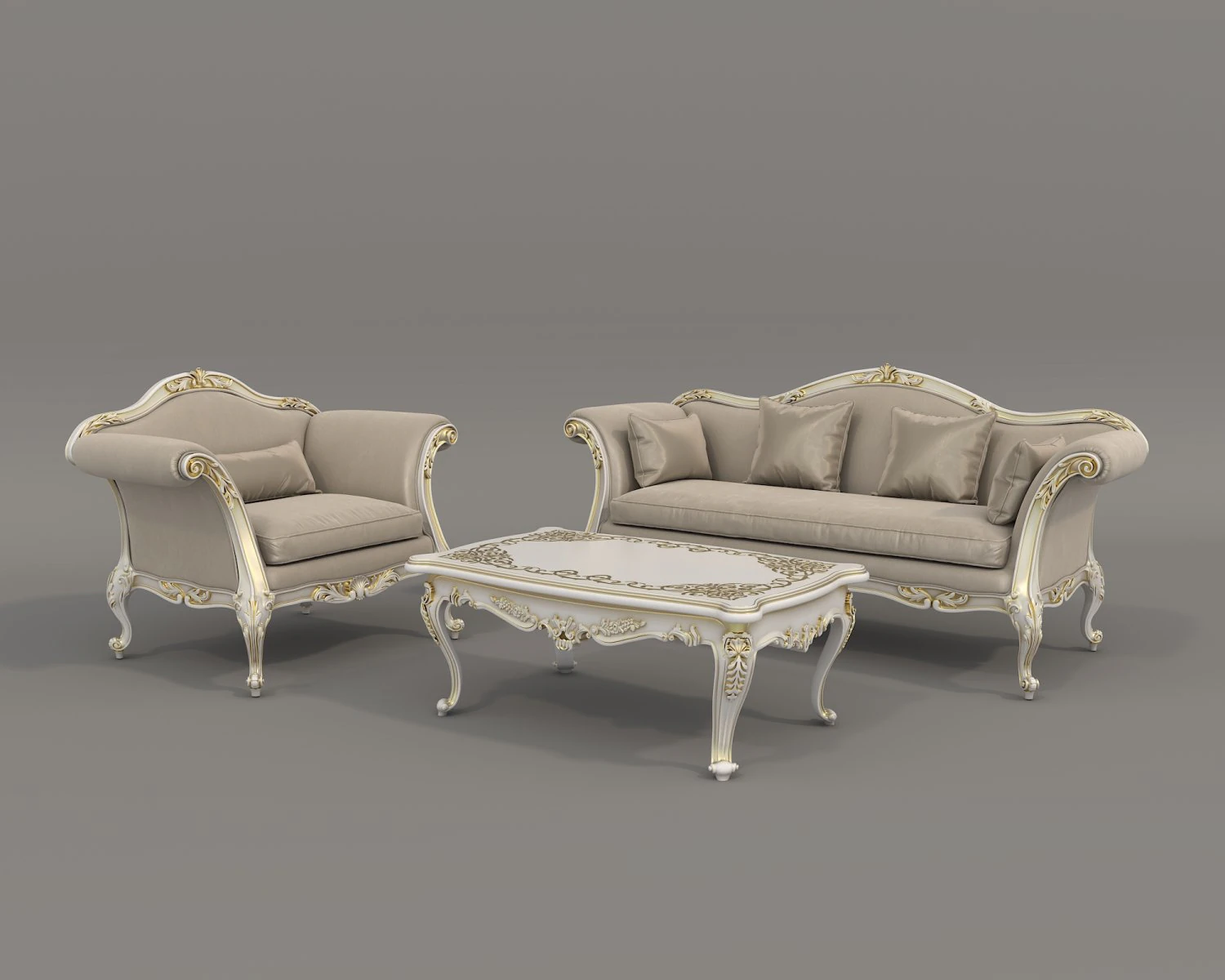 Classic Sofa and Armchair 3 3D Model .c4d .max .obj .3ds .fbx .stl .blend