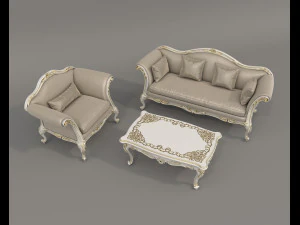 Classic Sofa and Armchair 3 3D Model