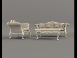 Classic Sofa and Armchair 3 3D Model