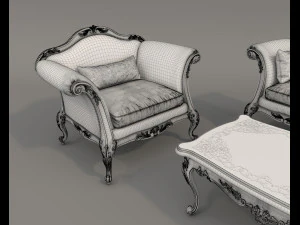 Classic Sofa and Armchair 3 3D Model