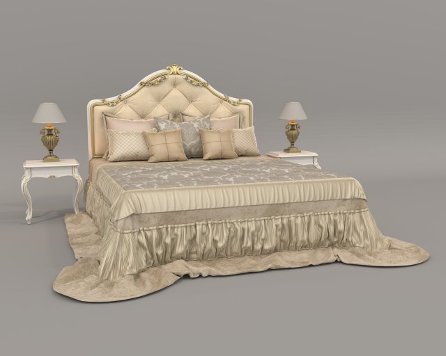 European Style Bed Set 22 3D Модель .c4d .max .obj .3ds .fbx .stl .blend 