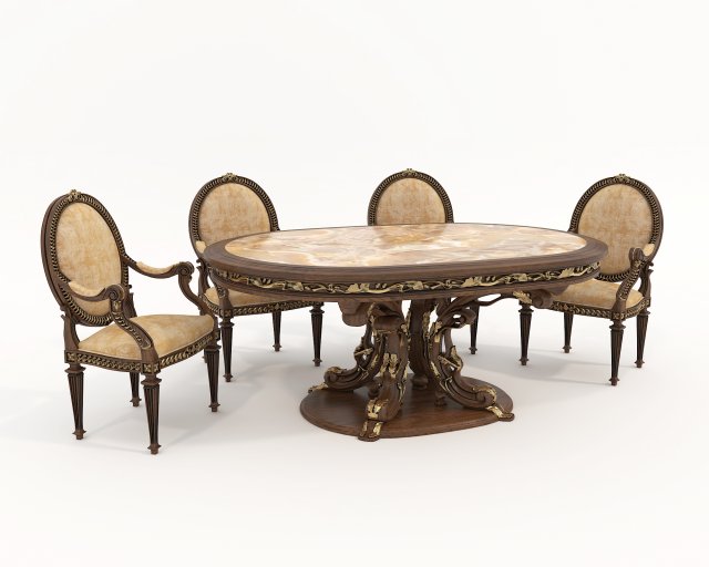 European Style Dining Table and Chairs 24 3D Модель .c4d .max .obj .3ds .fbx .stl .blend 