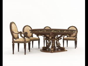 European Style Dining Table and Chairs 24 3D Модель