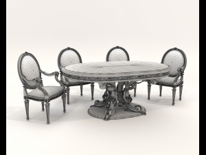 European Style Dining Table and Chairs 24 3D Модель