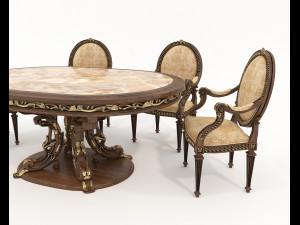 European Style Dining Table and Chairs 24 3D Модель