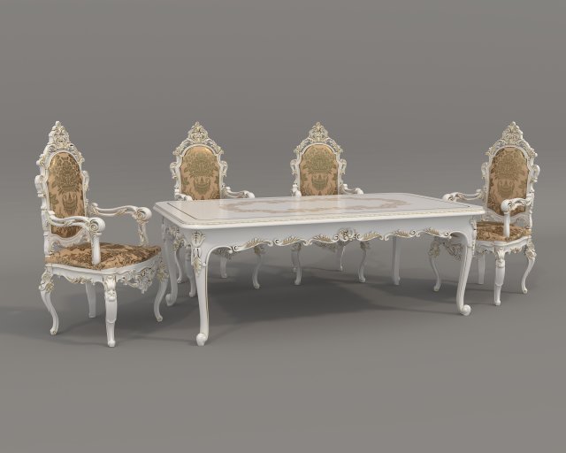 Classic Dining Table and Chairs 26 3D Model .c4d .max .obj .3ds .fbx .stl .blend 