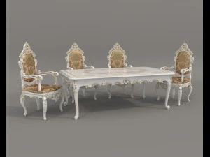 Tavolo da pranzo classico e sedie 26 Modello 3D